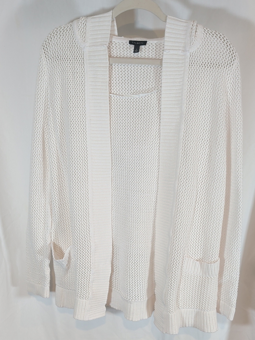 Talbots White Open Knit Cardigan with Front Pockets